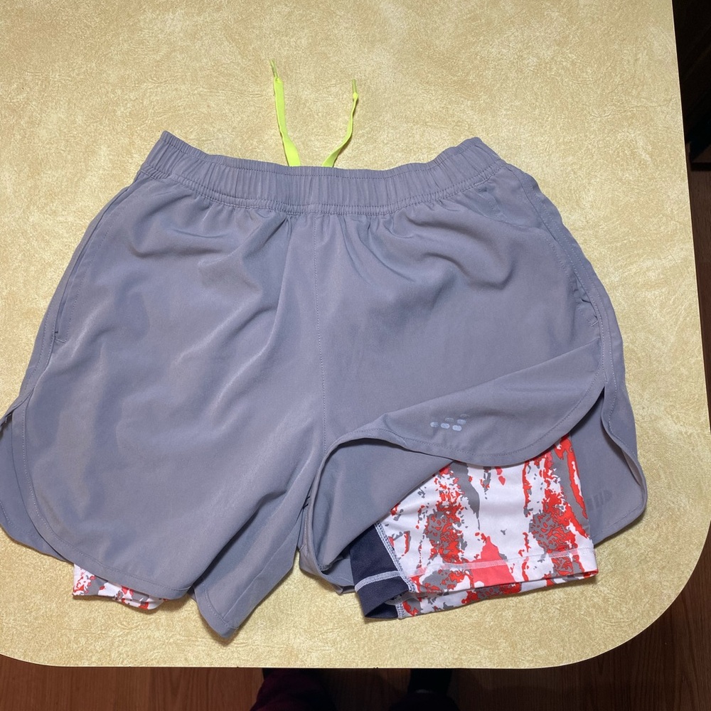 BCG Gray Running Shorts with Neon Yellow Drawstring